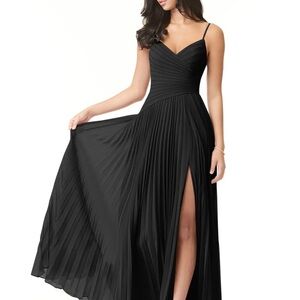 Azazie Vini black a-line v-neck pleated chiffon dress